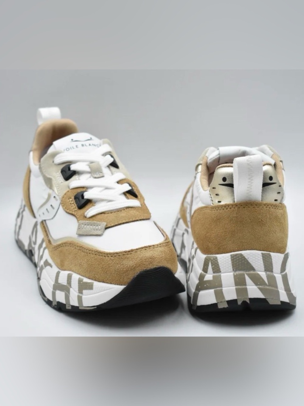NWT VOILE BLANCHE CLUB105 Suede and Nylon Sneaker in Caramel - White - Picture 4 of 14